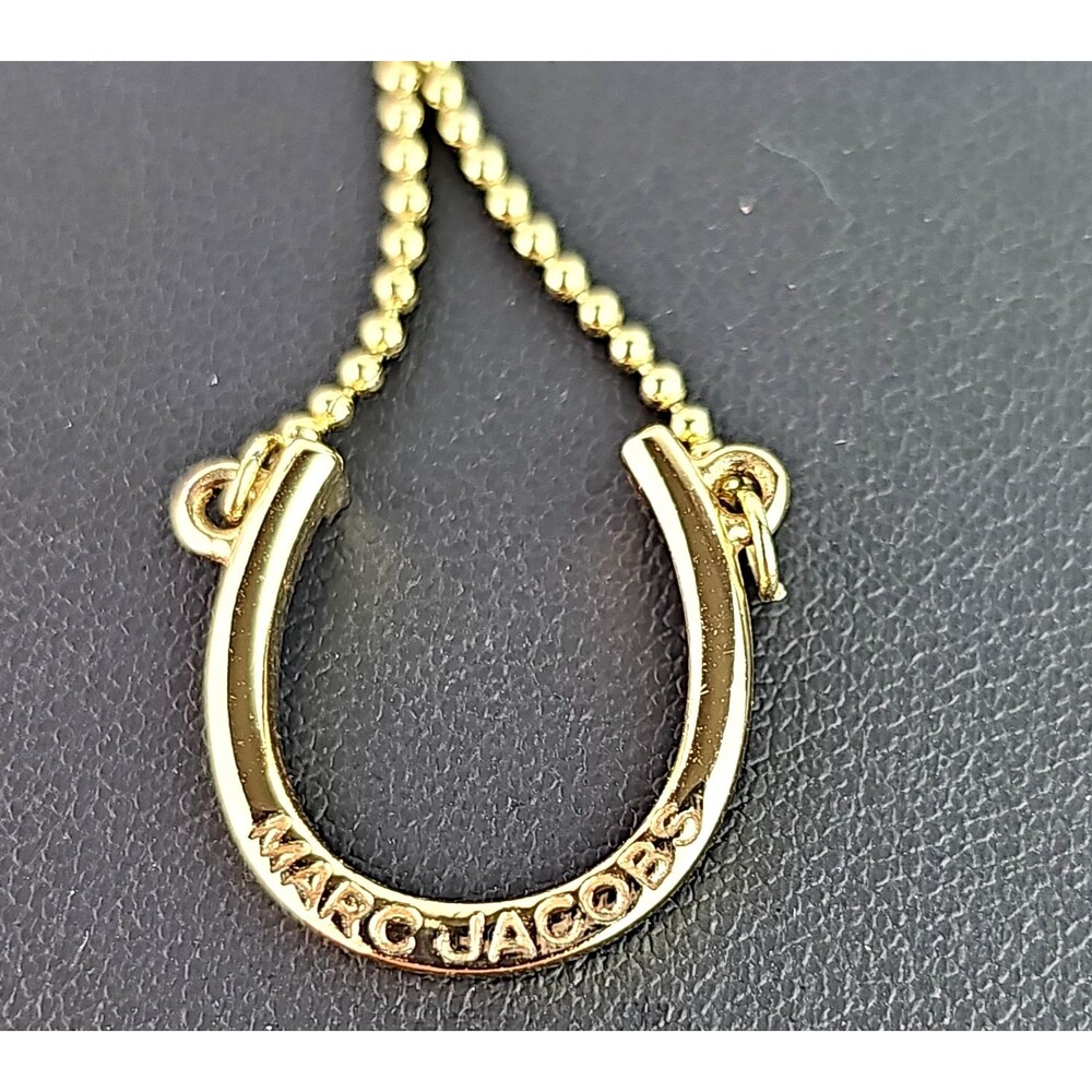 Marc Jacobs Gold Tone Crystal Horseshoe Pendant Necklace Lucky Equestrian 18 in - Picture 3 of 7